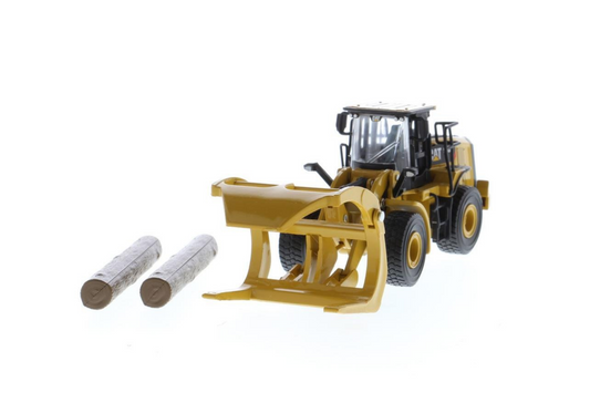 1:64 Cat 950M Wheel Loader with Log Fork + Bucket Attachment (Comes with 2 Log Poles)