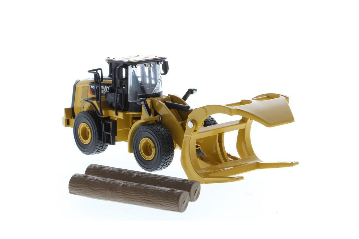 1:64 Cat 950M Wheel Loader with Log Fork + Bucket Attachment (Comes with 2 Log Poles)