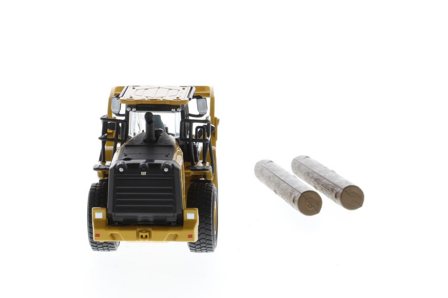 1:64 Cat 950M Wheel Loader with Log Fork + Bucket Attachment (Comes with 2 Log Poles)