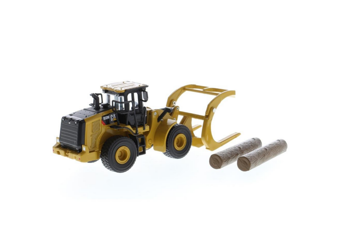 1:64 Cat 950M Wheel Loader with Log Fork + Bucket Attachment (Comes with 2 Log Poles)