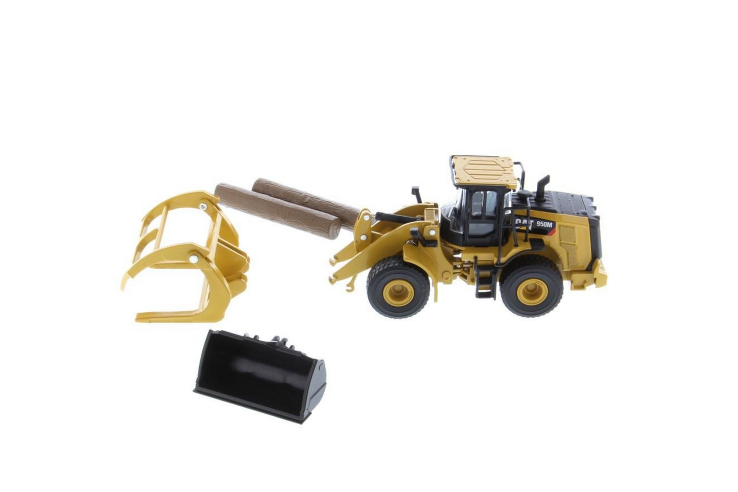 1:64 Cat 950M Wheel Loader with Log Fork + Bucket Attachment (Comes with 2 Log Poles)