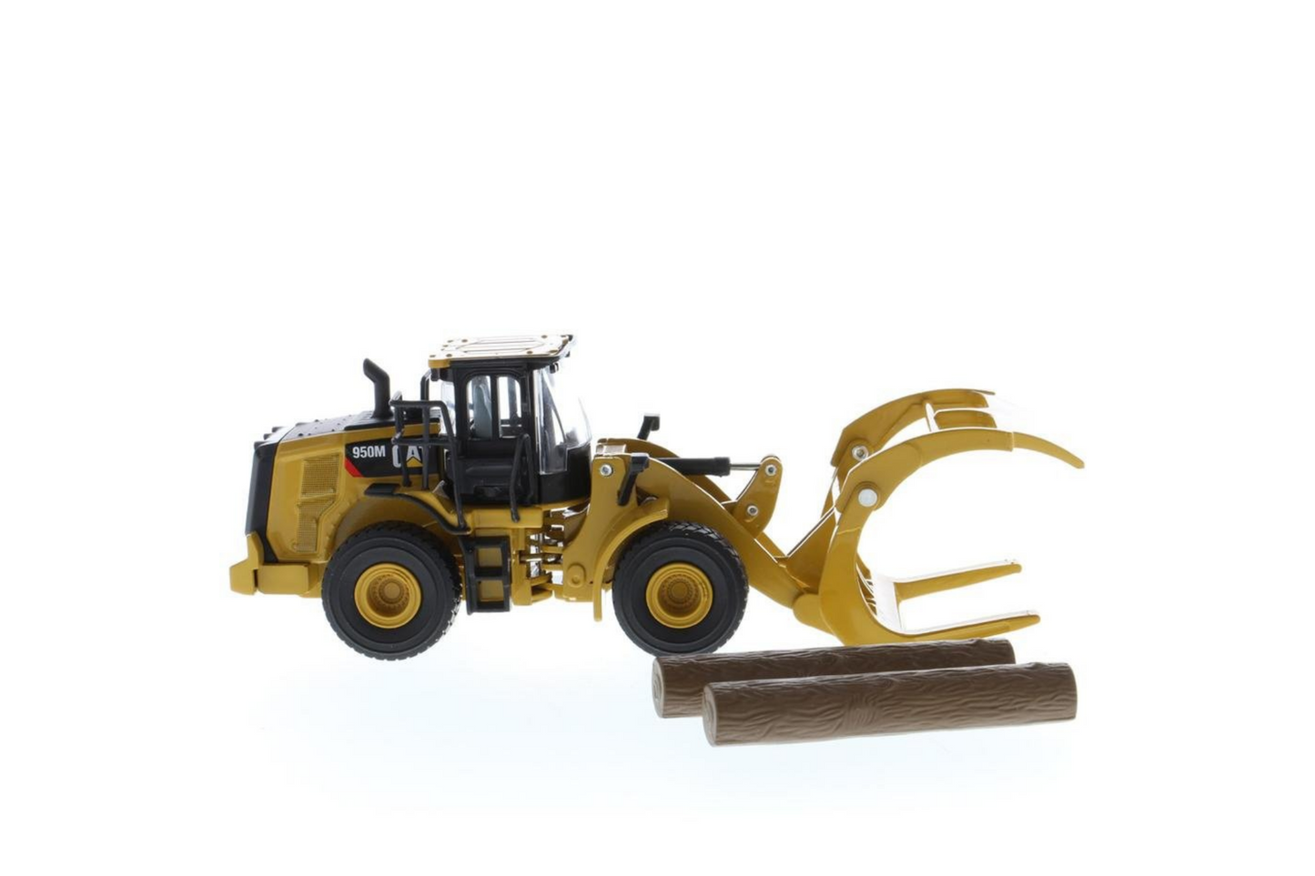 1:64 Cat 950M Wheel Loader with Log Fork + Bucket Attachment (Comes with 2 Log Poles)