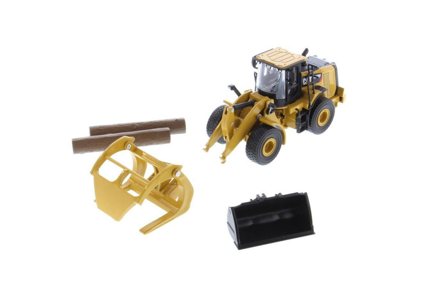 1:64 Cat 950M Wheel Loader with Log Fork + Bucket Attachment (Comes with 2 Log Poles)