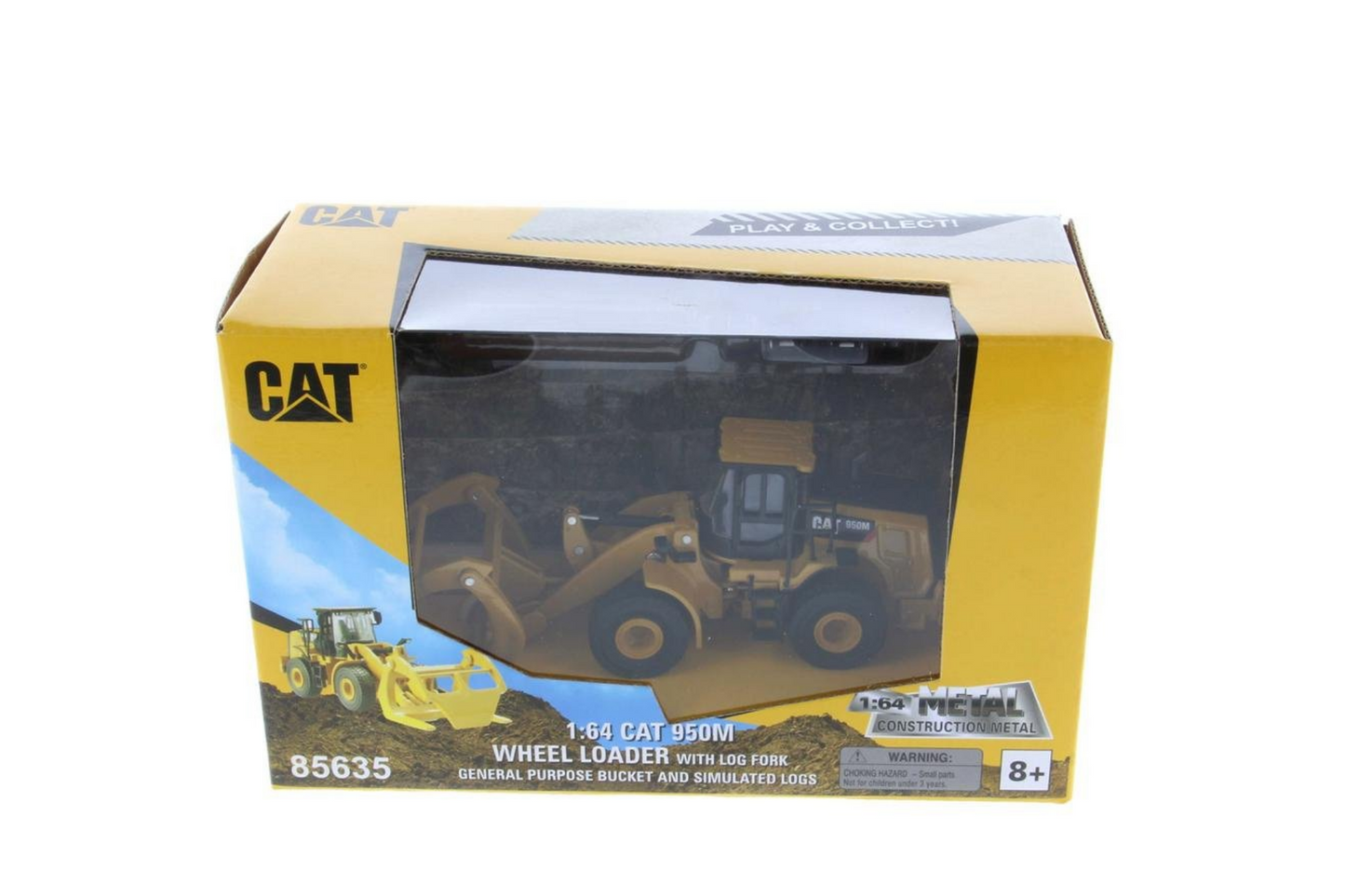 1:64 Cat 950M Wheel Loader with Log Fork + Bucket Attachment (Comes with 2 Log Poles)