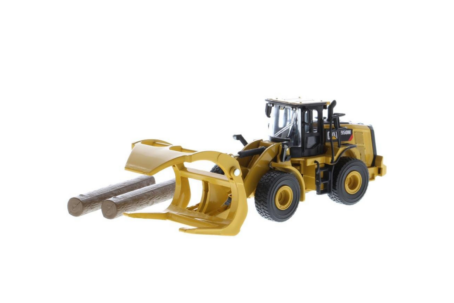 1:64 Cat 950M Wheel Loader with Log Fork + Bucket Attachment (Comes with 2 Log Poles)