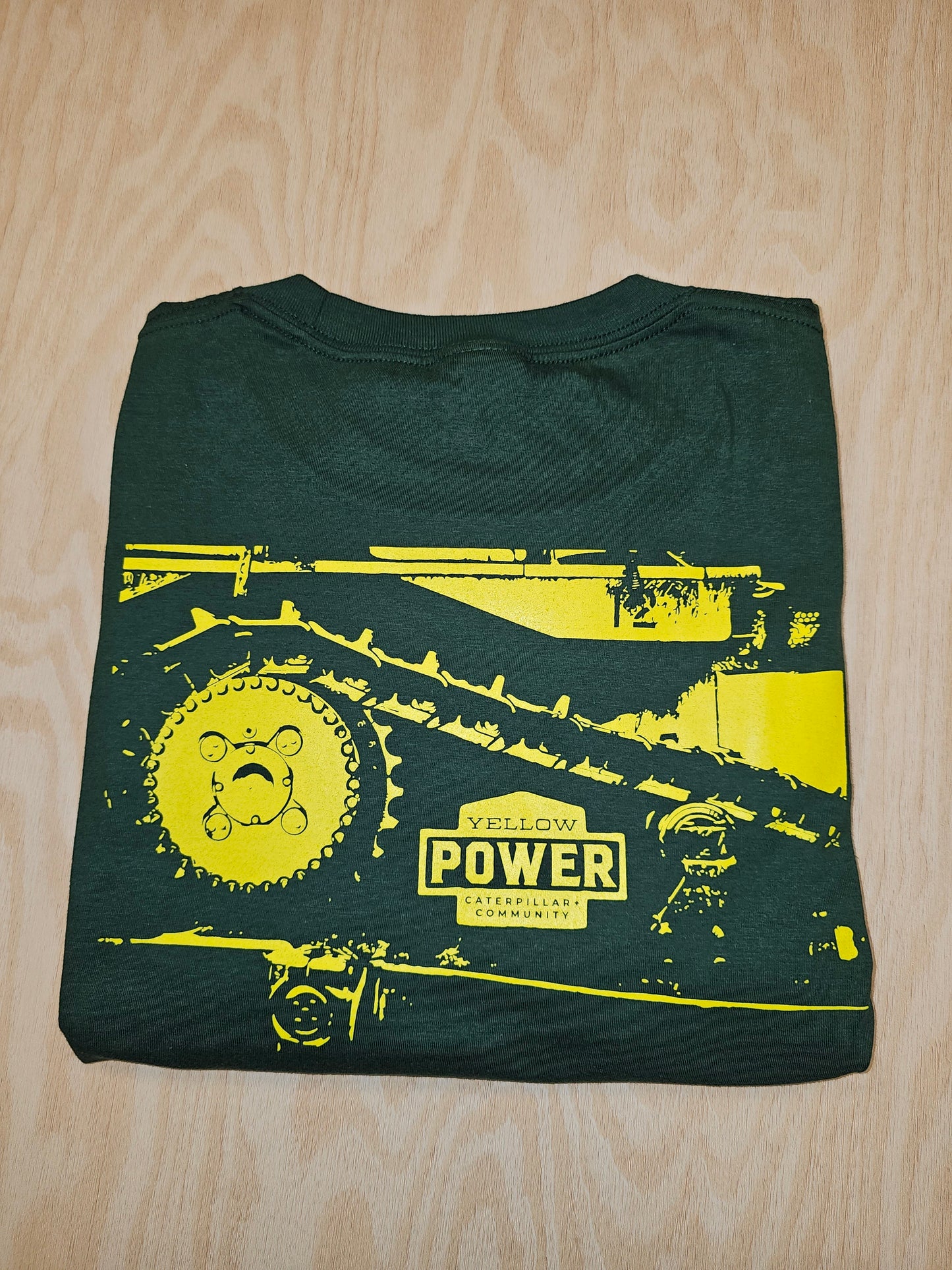 Yellow Power Caterpillar Community T-Shirt - Dark Green